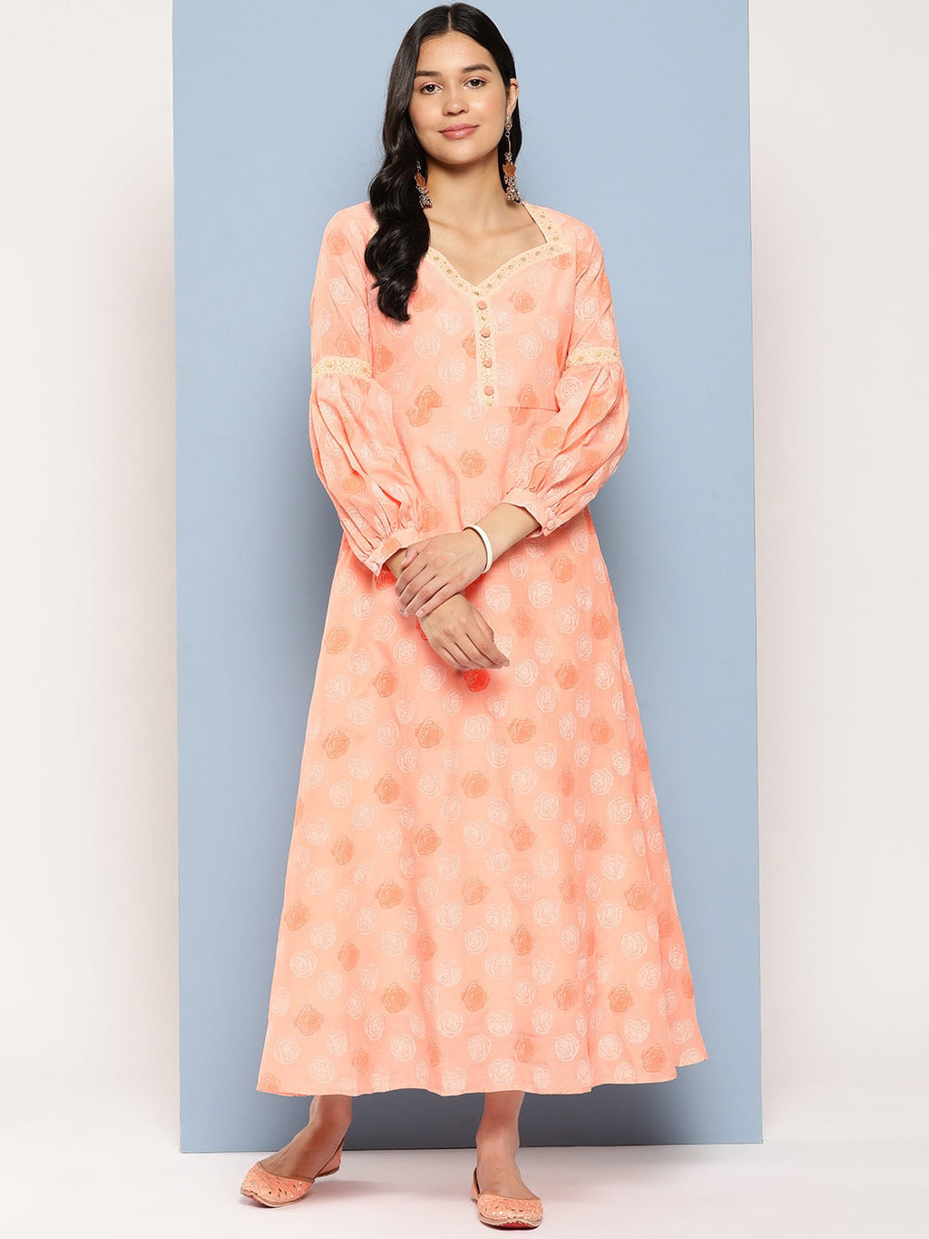 Yufta Peach Maxi Dress | Grocsy