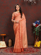 Lorenvalley Fashion Peach Soft Katan Silk Woven Design Zari Weaving Pallu Saree | Grocsy