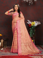 Lorenvalley Fashion Peach Soft Katan Silk Woven Design Rich Zari Weaving Pallu Saree | Grocsy