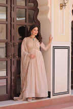 Lorenvalley Fashion Peach Star Georgette with Beads & Sequins Multi Embroidered work Anarkali Gown with Dupatta | Grocsy