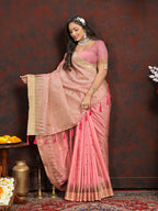 Lorenvalley Fashion Peach Soft Katan Silk Woven Design Zari Weaving Pallu Saree | Grocsy