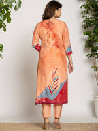 Yufta Peach Pure Crepe Placement Print Kurta Dupatta Set | Grocsy