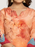 Yufta Peach Pure Crepe Placement Print Kurta Dupatta Set | Grocsy