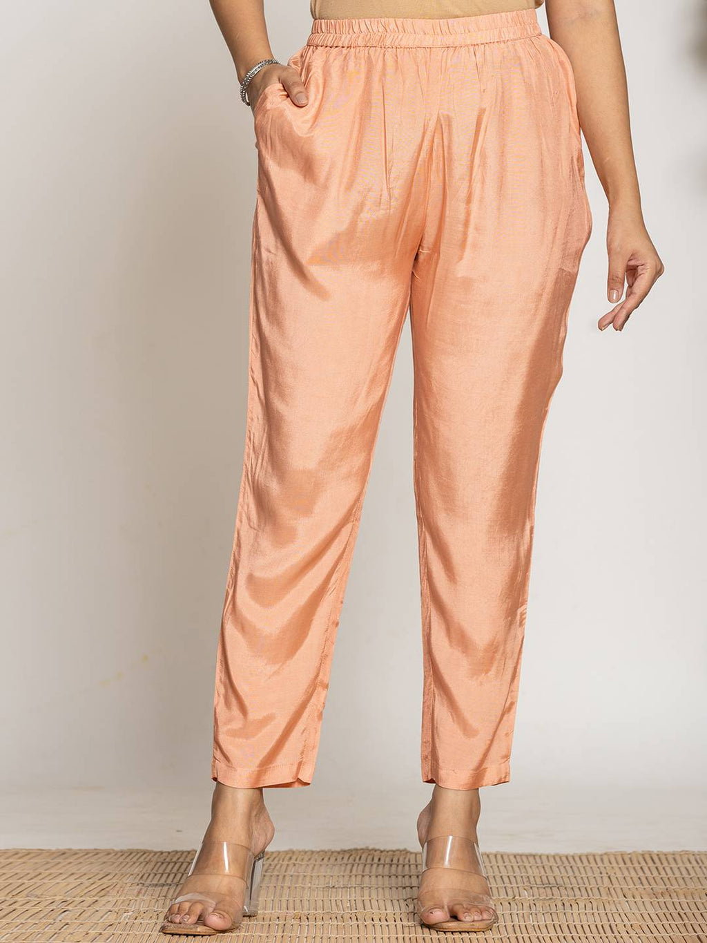 Yufta Peach Pure Crepe Placement Print Kurta Dupatta Set | Grocsy