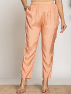 Yufta Peach Pure Crepe Placement Print Kurta Dupatta Set | Grocsy
