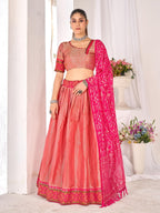 Anaita Peach Weaving Work Silk Lehenga Choli | Grocsy
