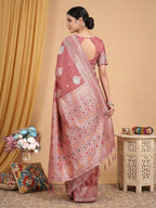 Anaita Peach Linen Woven Work Saree With Blouse | Grocsy