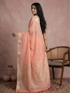 Anaita Peach Cotton Saree With Blouse | Grocsy