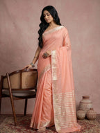 Anaita Peach Cotton Saree With Blouse | Grocsy