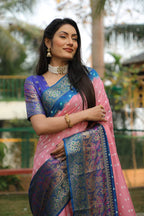 Anaita Peach Woven Design Pure Bandhej Kanjivaram Soft Silk Saree | Grocsy
