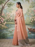 Anaita Peach Tissue Saree With Blouse | Grocsy