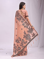 Anaita Peach Linen Printed Saree With Blouse | Grocsy