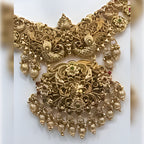 Jewel City Antique Gold-Plated Peacock Design Traditional Temple Choker Pearl Drops & Jhumka Earrings Necklace Jewelry Set | Grocsy