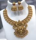 Jewel City Antique Gold-Plated Peacock Design Traditional Temple Choker Pearl Drops & Jhumka Earrings Necklace Jewelry Set | Grocsy
