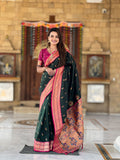 Vedant Vastram Soft Litchi Silk Paithani Jacquard Saree - Green | Grocsy