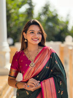 Vedant Vastram Soft Litchi Silk Paithani Jacquard Saree - Green | Grocsy