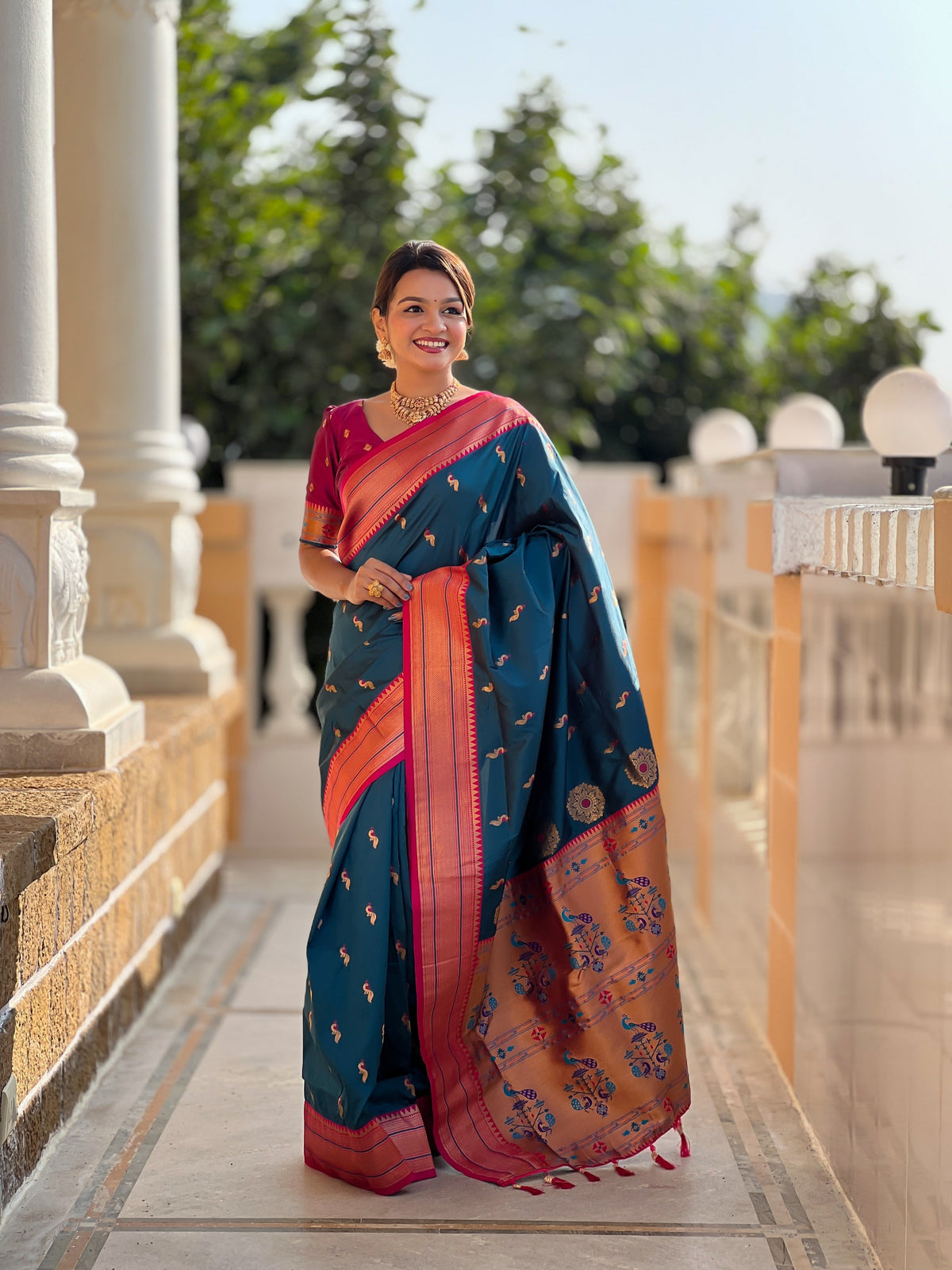 Vedant Vastram Soft Litchi Silk Paithani Jacquard Saree - Morpich | Grocsy