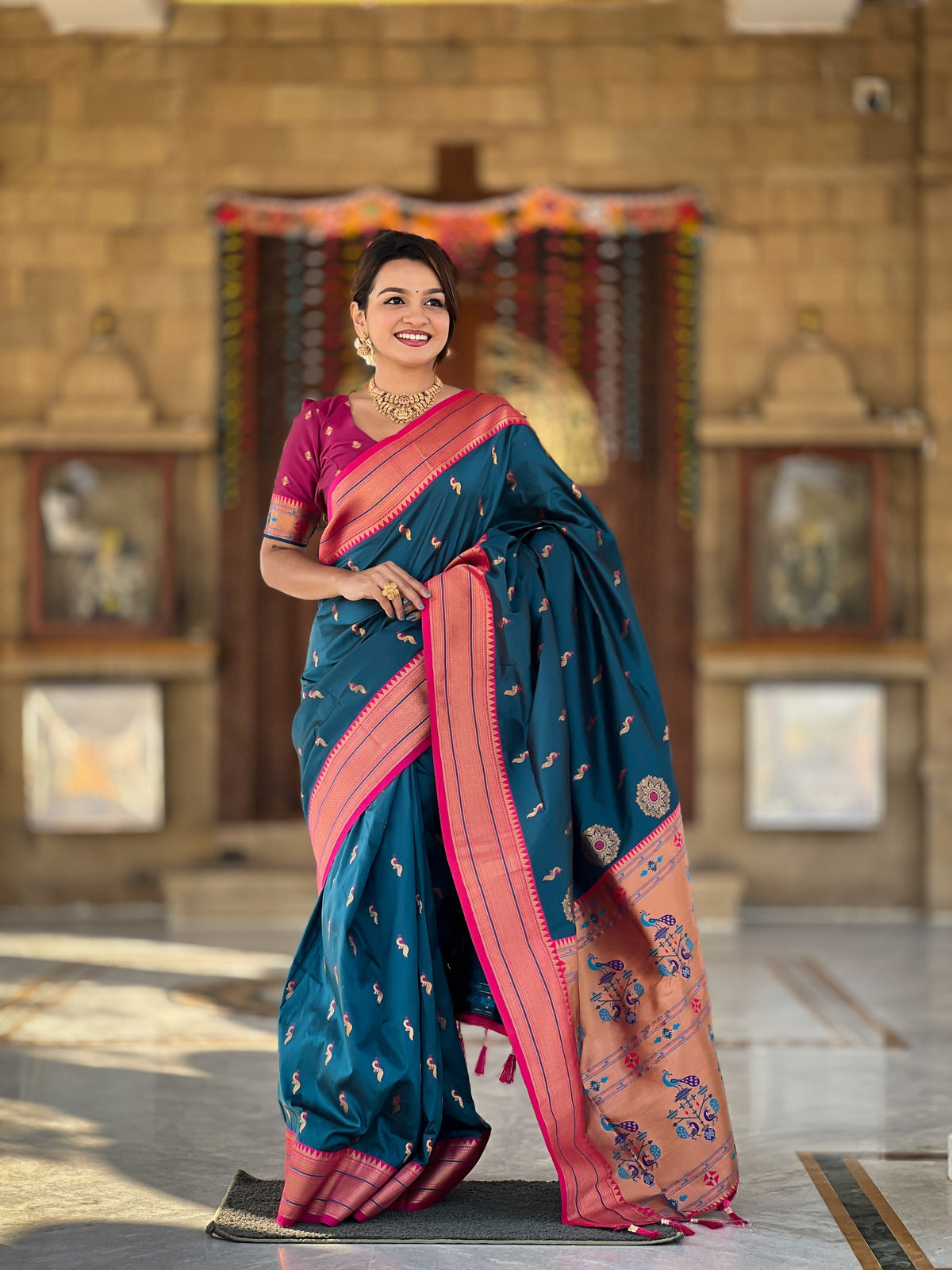 Vedant Vastram Soft Litchi Silk Paithani Jacquard Saree - Morpich | Grocsy