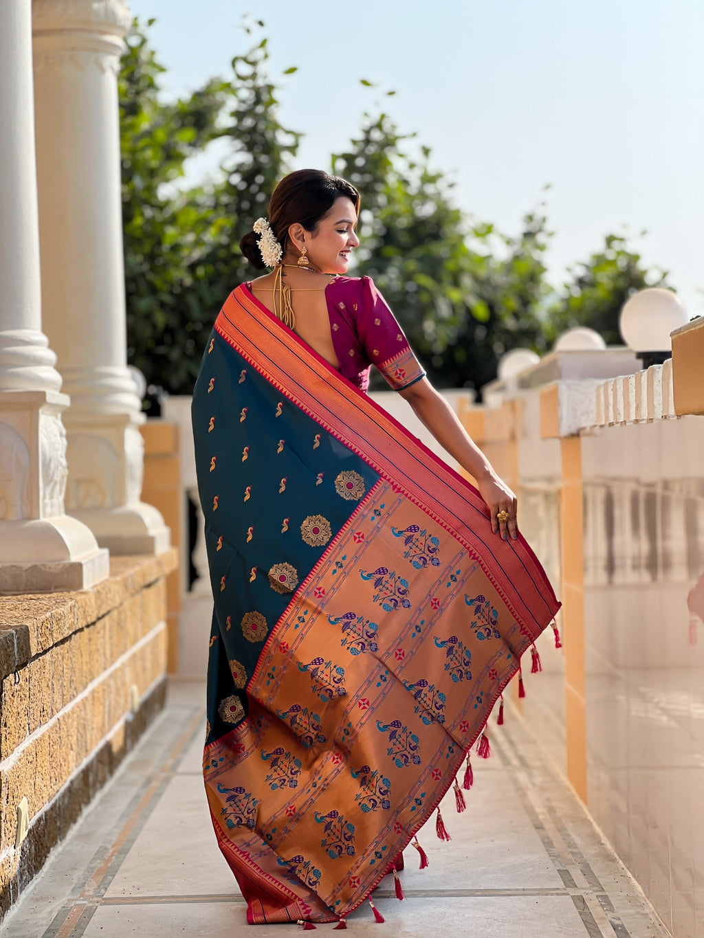 Vedant Vastram Soft Litchi Silk Paithani Jacquard Saree - Morpich | Grocsy