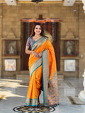 Vedant Vastram Soft Litchi Silk Paithani Jacquard Saree - Orange | Grocsy