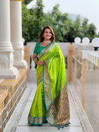 Vedant Vastram Soft Litchi Silk Paithani Jacquard Saree - Parrot | Grocsy
