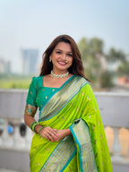 Vedant Vastram Soft Litchi Silk Paithani Jacquard Saree - Parrot | Grocsy