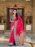 Vedant Vastram Soft Litchi Silk Paithani Jacquard Saree - Pink | Grocsy