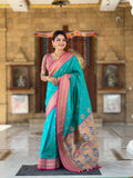 Vedant Vastram Soft Litchi Silk Paithani Jacquard Saree - Rama | Grocsy