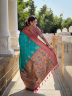 Vedant Vastram Soft Litchi Silk Paithani Jacquard Saree - Rama | Grocsy