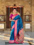 Vedant Vastram Soft Litchi Silk Paithani Jacquard Saree - Skyblue | Grocsy