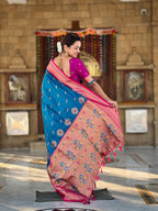 Vedant Vastram Soft Litchi Silk Paithani Jacquard Saree - Skyblue | Grocsy