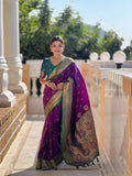 Vedant Vastram Soft Litchi Silk Paithani Jacquard Saree - Wine | Grocsy