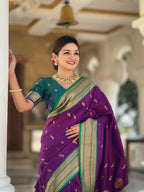 Vedant Vastram Soft Litchi Silk Paithani Jacquard Saree - Wine | Grocsy