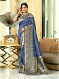 Sangam Prints Navy Blue Assam Silk Woven Work Traditional Saree | Grocsy