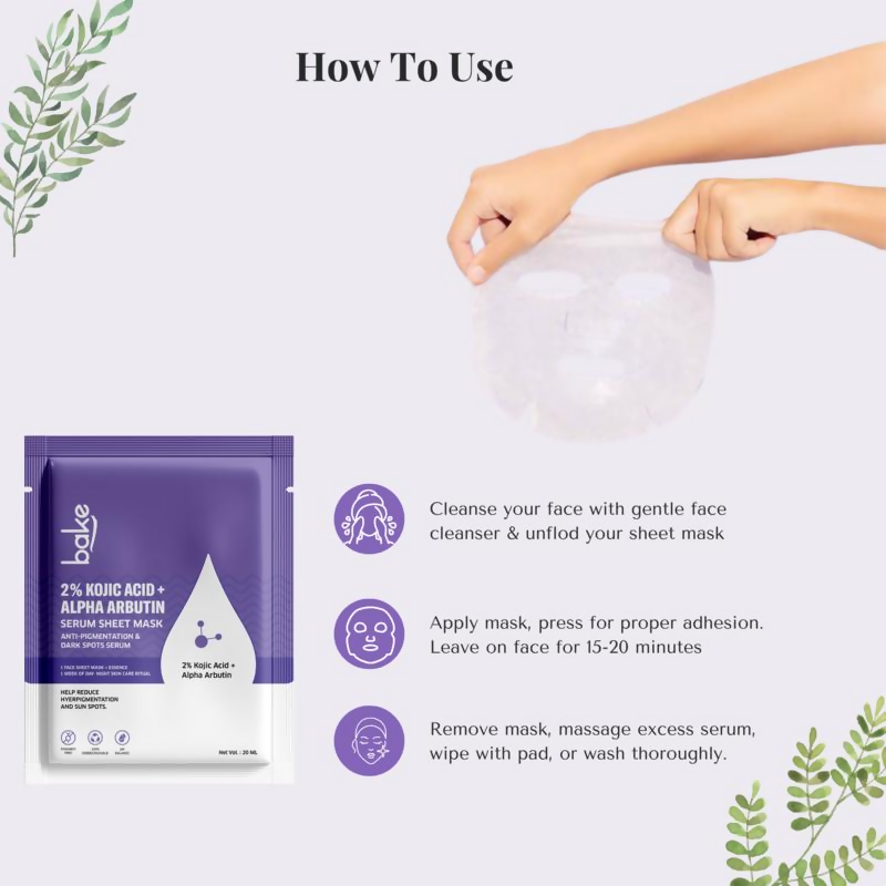 Bake 2% Kojic Acid + Alpha Arbutin Sheet Mask For Glowing Skin & Pigmentation | Grocsy