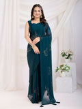 Teal Blue Rangoli Silk Diamond Work Ready To Wear Saree - Tamana | Grocsy