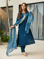 The52 Beautiful Embroidery Work with Rayon Fabric Straight Kurta, Pant and Dupatta Set | Grocsy
