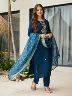 The52 Beautiful Embroidery Work with Rayon Fabric Straight Kurta, Pant and Dupatta Set | Grocsy