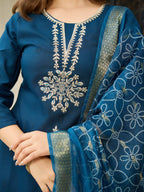The52 Beautiful Embroidery Work with Rayon Fabric Straight Kurta, Pant and Dupatta Set | Grocsy