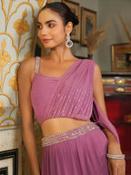 Janasya Lavender Georgette Foil Print Lehenga Choli | Grocsy
