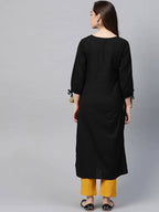 Yufta Women Black Ethnic Motifs Embroidered Pure Cotton Kurta with Trouser | Grocsy
