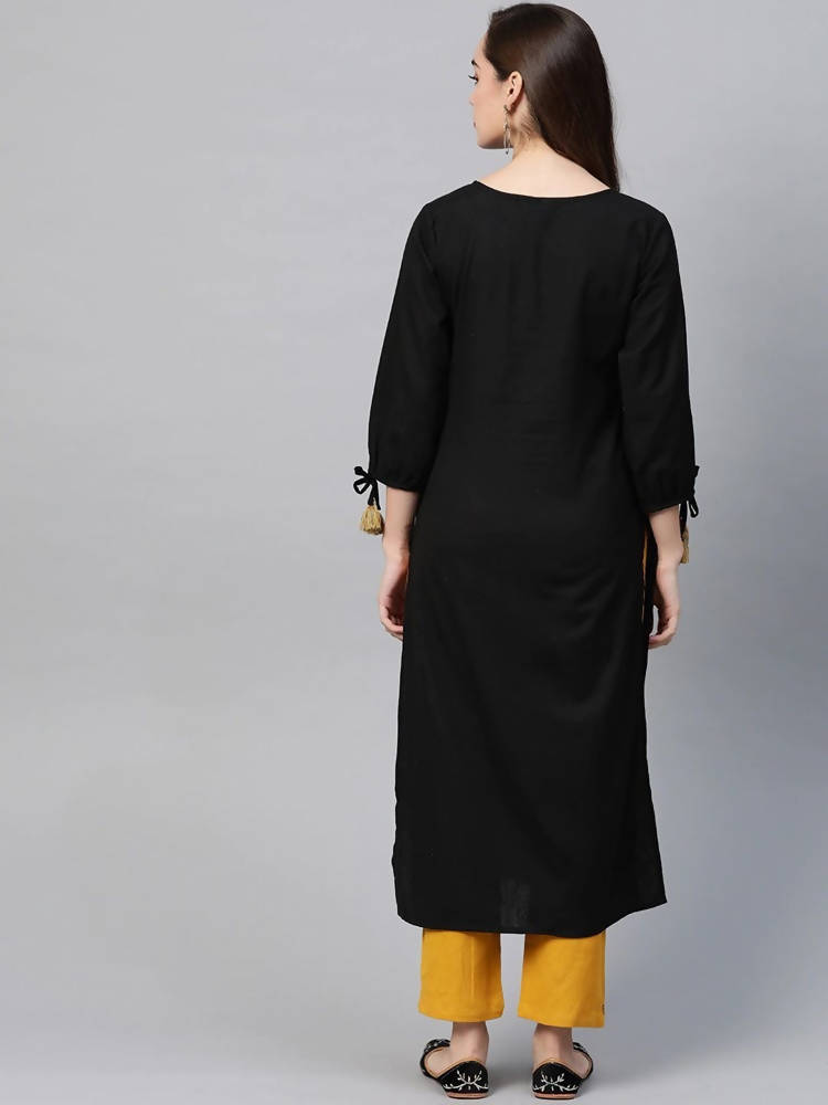 Yufta Women Black Ethnic Motifs Embroidered Pure Cotton Kurta with Trouser | Grocsy