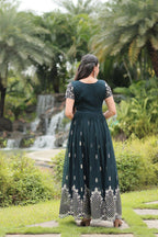 Vastranavya Premium Designer Faux Blooming with Embroidery Zari Sequins work Gown - Teal | Grocsy