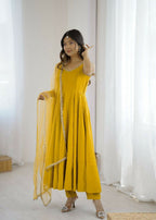 Joban Fashion Yellow Kurta Set Chanderi Sequence Embroidery Work | Grocsy
