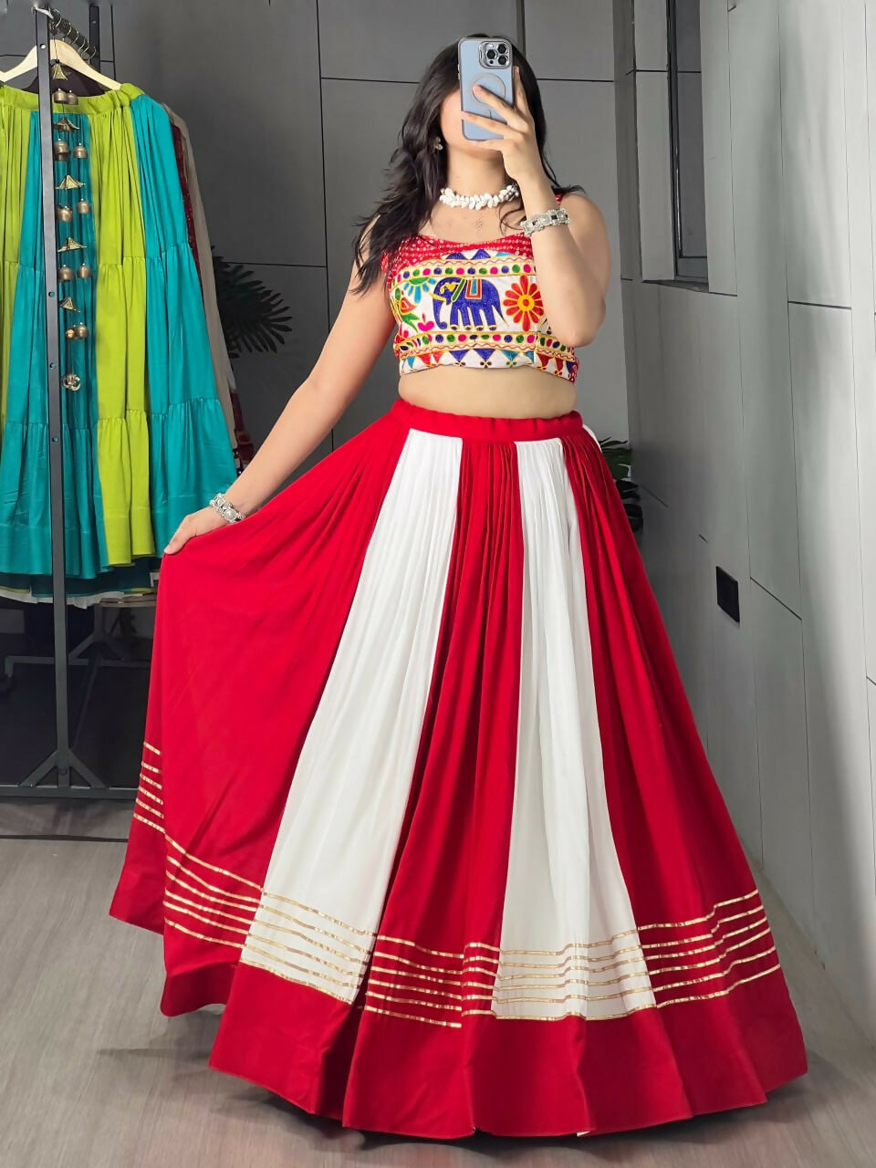 Yash Enterprise Multi Color Rayon Embroidery Semi Stitched Navratri Chaniya Choli | Grocsy