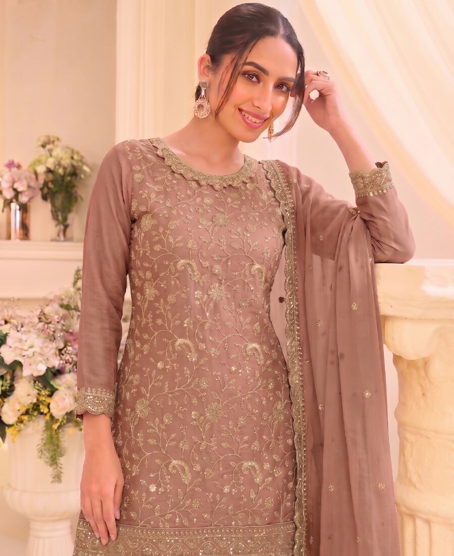 KC Peach Vichitra Silk Palazzo Suit For Women Festival Wear | Grocsy