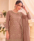 KC Peach Vichitra Silk Palazzo Suit For Women Festival Wear | Grocsy