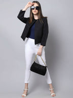 Even Apparels Black 100% Viscose Open Front Statement Women's Jacket | Grocsy