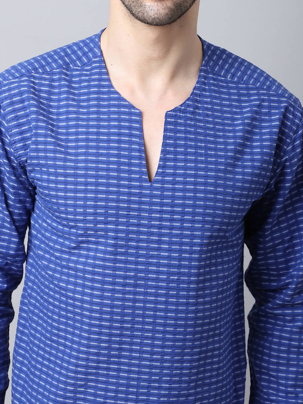 Even Apparels Blue Pure Cotton Round Neck Slit Men's Kurta | Grocsy