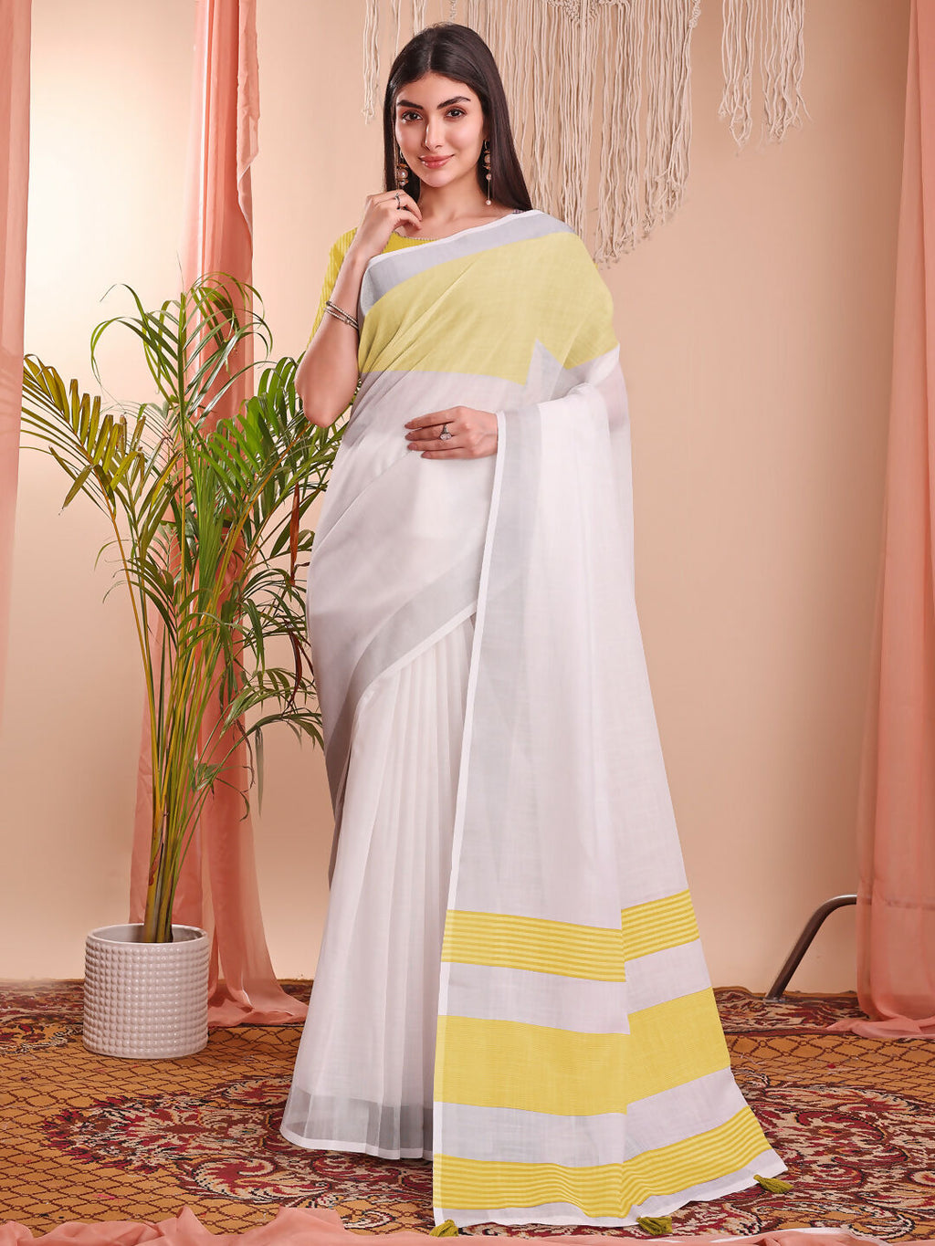 Shree Shyam Fashion The White Loom White Linen Cotton Saree | Grocsy